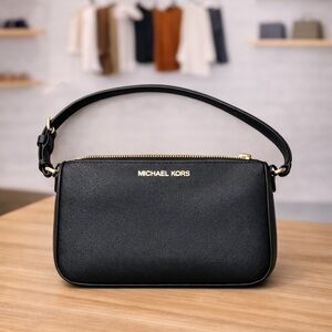 Michael Kors Black Saffiano Leather Mini Shoulder Bag Gold Hardware